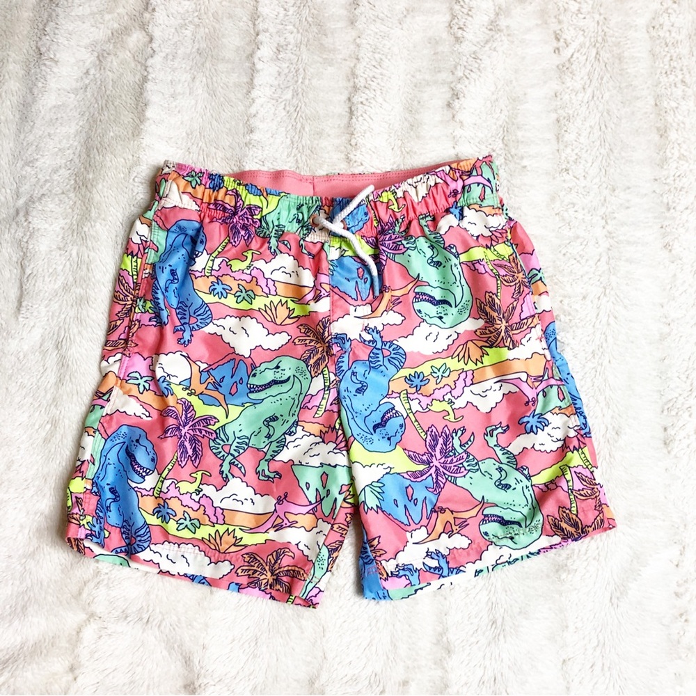 Cat & Jack pink orange blue green dinosaur swim trunks size Large 10-12